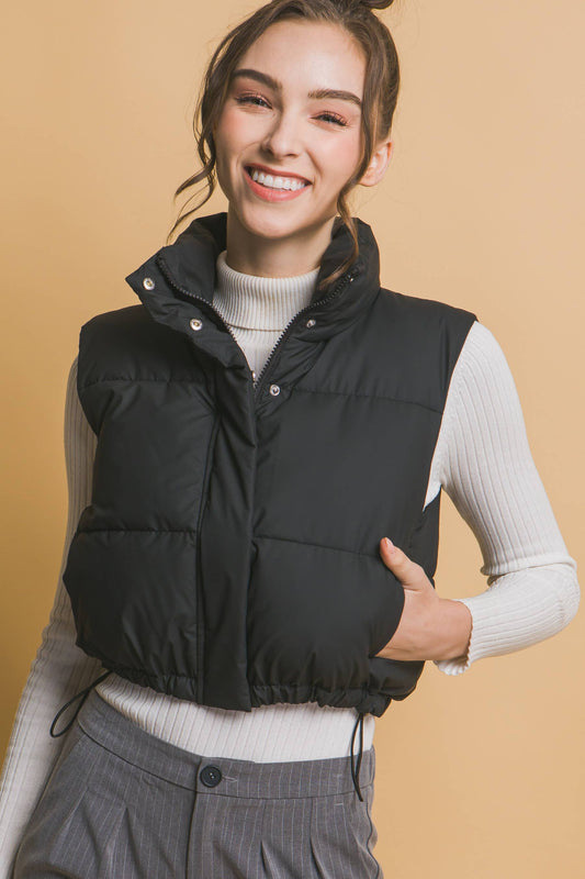 Cropped Puffer Vest: Black