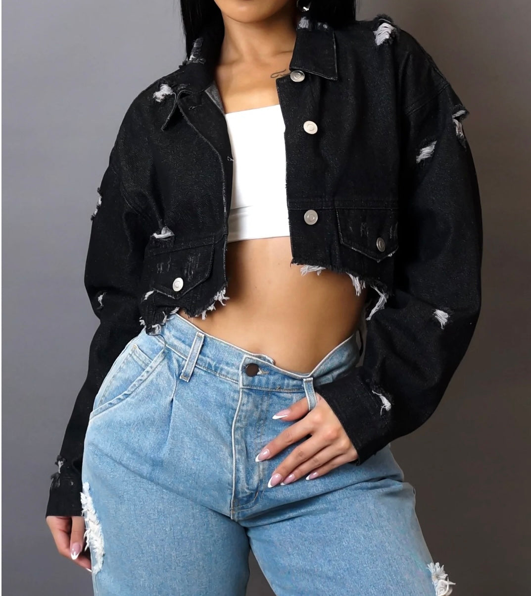 Cropped denim jacket blk