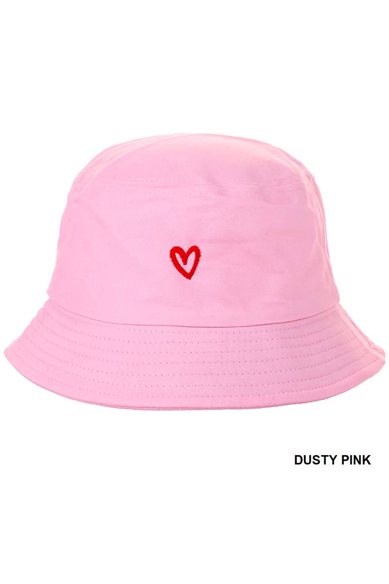 HEART EMBROIDERED BUCKET Hat Pink