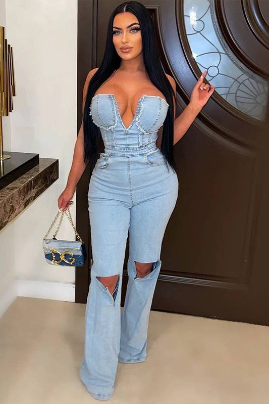 SWEETHEART DENIM JUMPSUIT