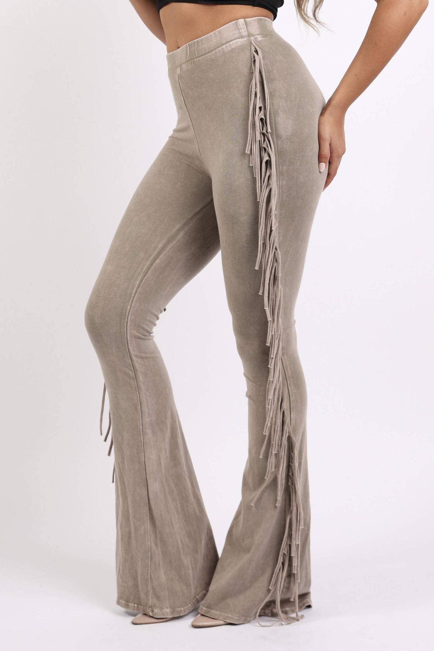 Fringe detailed pants: TAUPE